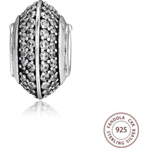 100% Real 925 Sterling Silver Clear CZ Sparkling Pave Charms Bead Fits Original Bracelets Metal Beads for Jewelry Making Kralen