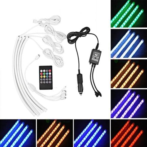 YOLU Car Atmosphere Decorative Lamps 12V RGB LED Strip Light Car Interior Ambient Light USB Cigarette Lighter Remote Control