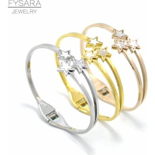 FYSARA Titanium Steel Jewelry White Shell Cuff Bracelets & Bangles For Women Stackable Star Bracelet Gold Color Lover Pulseira