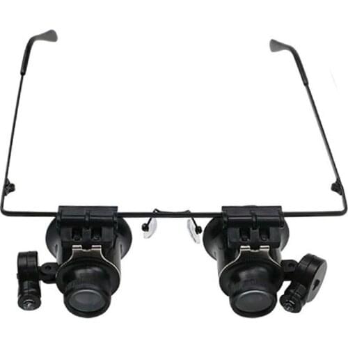 Black 20X Glasses Type Magnifier Watch Repair Tool with Two LED Lights F1 Metal Frame ABS Magnifier Casing 155*50*50mm