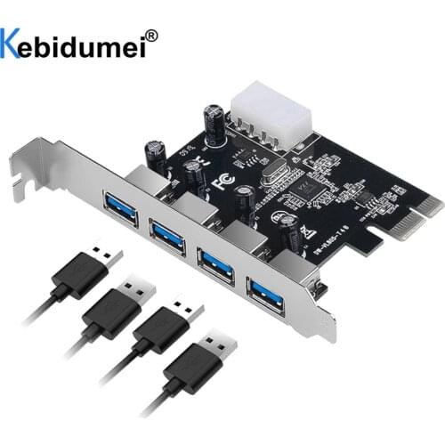 Kebidumei 4 Port USB 3.0 PCI-E Expansion Card Adapter External 4 Port USB3.0 Hub PCI-E Card For Desktop Computer