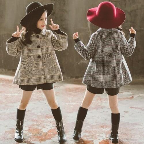 Plaid Jacket Winter Spring Coat Outerwear Top Children Clothes School Kids Costume Teenage Girl Clothing Woolen Cloth High Quali