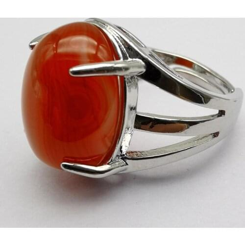 Natural 0range Veins Carnelian Stone Oval Bead GEM Finger Ring Size 8-9 Jewelry For Gift X279