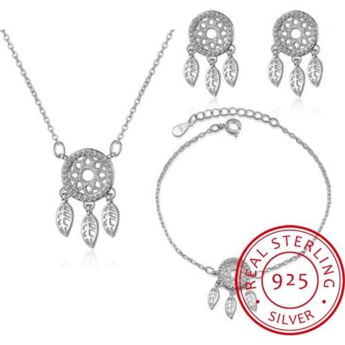 925 Sterling Silver Fine Jewelry Sets Micro Zirconia Dream Catcher Necklace+Earrings+Bracelet Bijoux For Women Gift