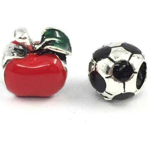 Red Apple and Football Fruit European Beads Fit Charms Bracelets&Bangles Necklace
