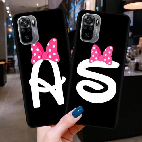 Custom name Letter Monogram Pink bow Matte Soft Phone Case For Xiaomi Redmi Note 9 10 Pro Max 10S 9S Back Cover Coque Shell