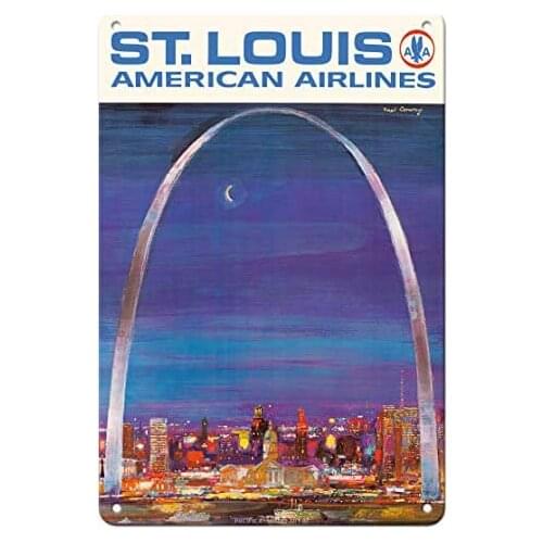 St. Louis Missouri - The Gateway Arch - American Airlines - Airline by Frederick Conway c.1966 Metal Tin Sign