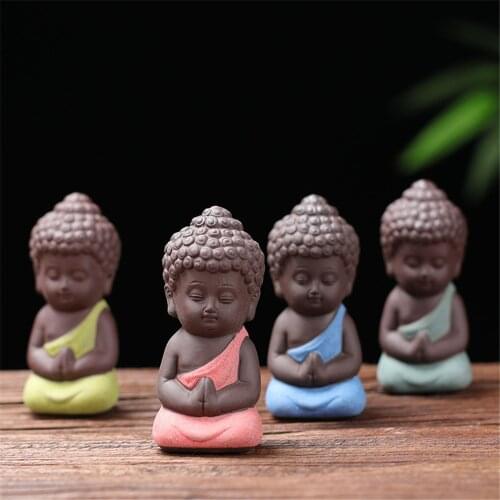 Mini Statue Meditation Little Monk Creative Purple Sand Buddha Statue Coffee Table Living Room Car Decoration Crafts Sculpture