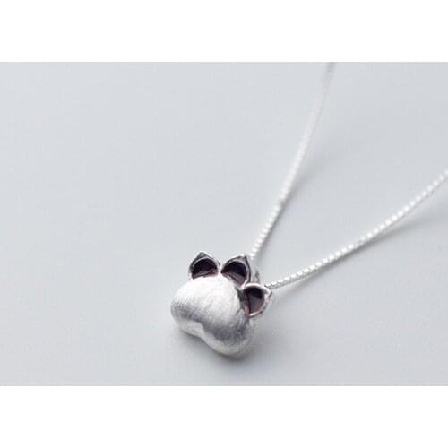 MloveAcc 925 Sterling Silver Foot Print Necklaces Cat Dog Paw Pendant Necklace for Women Silver Statement Necklace Gift