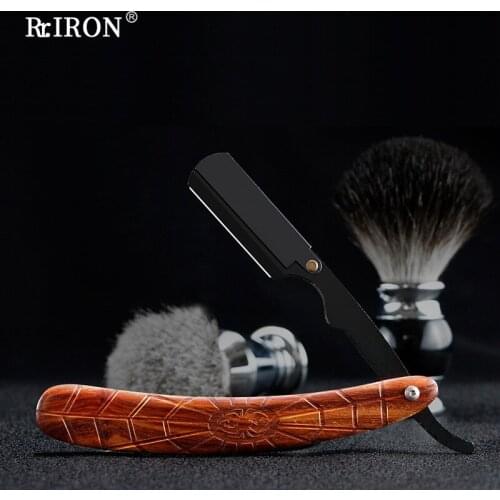 RIRON Stainless Steel Manual Razor With Spider Rosewood Grain Handle Sharp MenS Shaver For Face Shaving Barber Tools