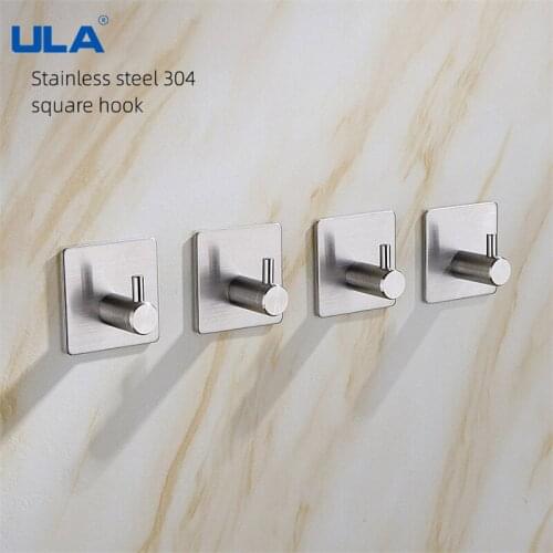 ULA Wall Hooks for Clothes Stainless Steel Towel Keys Hanger Wall Mount 3M Adhesive Storage Hook Kitchen Bathroom Accessories