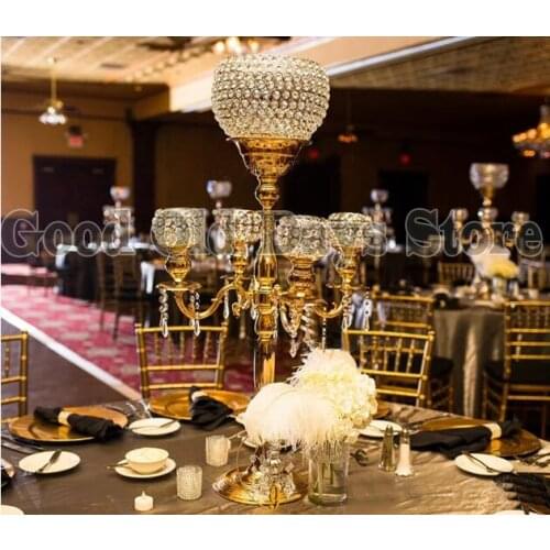 2022 New 5 Balls Wedding Crystal Candelabras candle holder Flower Vase Wedding Props 80cm Tall