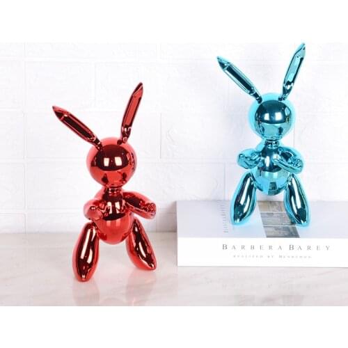 HHT New Electroplated Rabbit Figurine Resin Animal Statue Home Decoration Jeff Koons Balloon Rabbit Sculpture Xmas Gifts Decor