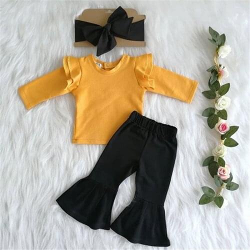 Newest Toddler Baby Girl Clothes Ruffle Long Sleeve T shirt Tops Flare Long Pants Headband 3Pcs Outfits Autumn Clothes 0-2Y