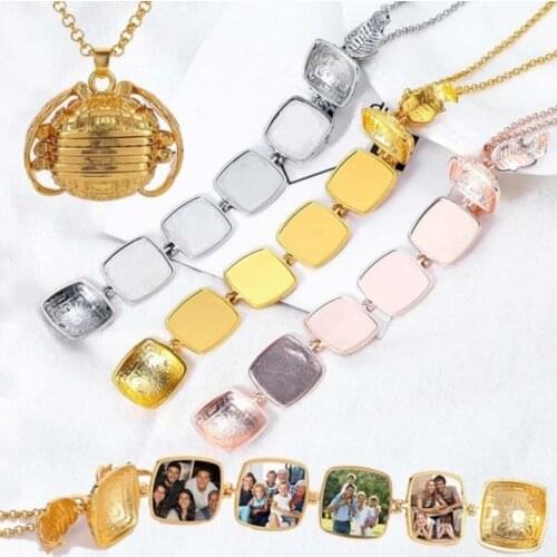 Angle Wings Square Photo Box Necklace Foldable Multi Layer Necklace Can hold 4 Photos New Fashion Gift For Friend