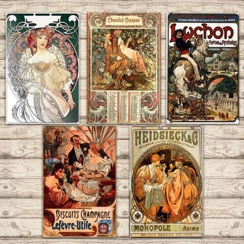 Biscuit Chocolate Advertising Alphonse Maria Mucha Retro Poster Canvas Painting Art Bar Home Decor Gift