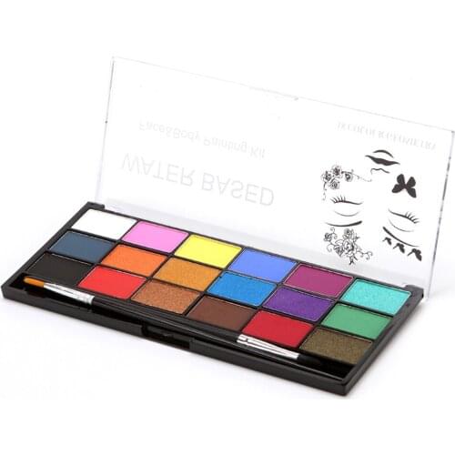 Professional 18 Color Face Paint Kit Washable Water Based Body Painting With 2 Brushes Safe Paints Palette for Sensitive Skin