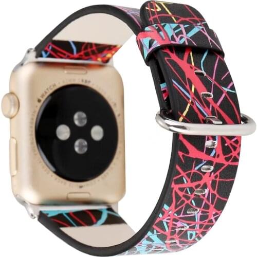 Watchband for Apple Watch iWatch Series 1 2 3 4 5 Leather Strap 44 42 40 38mm Colorful Striped Space Bracelet Metal Buckle Band