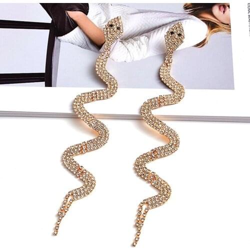Luxury Brand Full Crystal Animal Drop Earrings Rhinestone Statement Charm Snake Earrings For Women Wedding Party Gifts