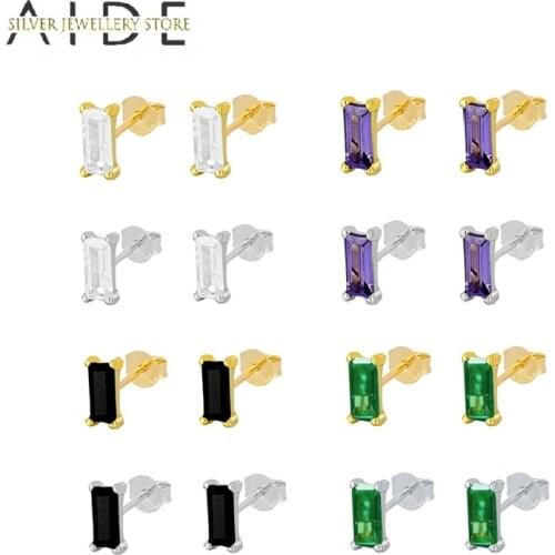 AIDE Fashion Rectangle Coloful Zircon Stud Earrings for Women Minimalism Geometric Piercing Earings Silver 925 Jewelry kolczyki