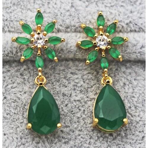 Bohemia Style Earrings For Women Indian Stud Earrings Green Flower Earrings Vocation Style Long Gold Earrings OBS2131