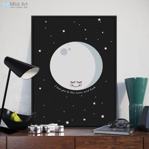 Nordic I Love You To The Moon and Back Quotes Star Posters Prints Wall Art Picture Canvas Painting Custom Kids Room Home Decor