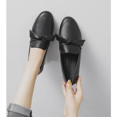 Butterflyknot oxfords ladies shoes soft leather loafers slip on derby shoes preppy moccasins flats shoes women big size 34-44