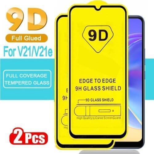 2pcs 9D Full Glued Tempered Glass For Vivo V21e Glass V2061 5G V2055 Protective Screen Protector For Vivo V21 V2066 V2108 V2050