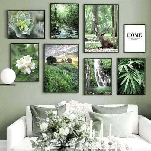 Green Forest Grass Waterfall Succulents Quote Wall Art Canvas Painting Nordic Posters And Prints Wall Pictures For Living Room
