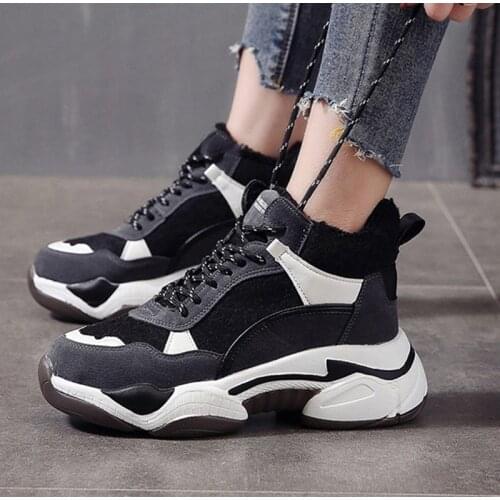 Women Sneakers Fur With Plush Winter Female Snow Boots Thick Bottom Flock Mixed Color Woman Short Boots Warm Comfort Fashion