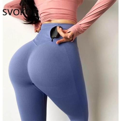 SVOKOR Letter Print Leggings Women Sport Pocket Legging Booty Lifting Elastic Pants Running Female Tights Leggins Push Up