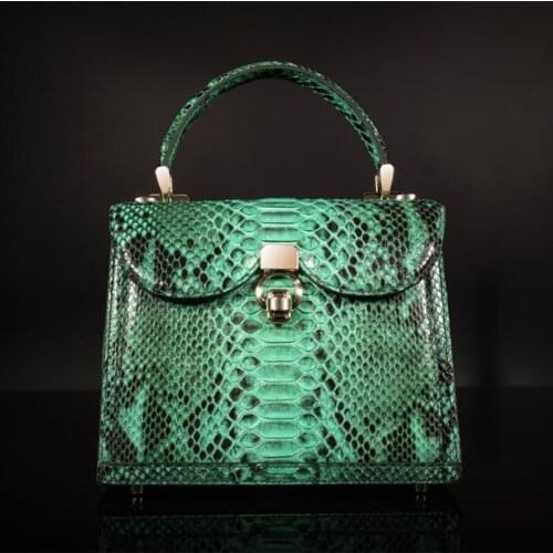 Fashion Serpentine Designer Genuine Python Leather Womens Purse Female Handbag Exotic Snakeskin Lady Single Cross Shoulder Bag