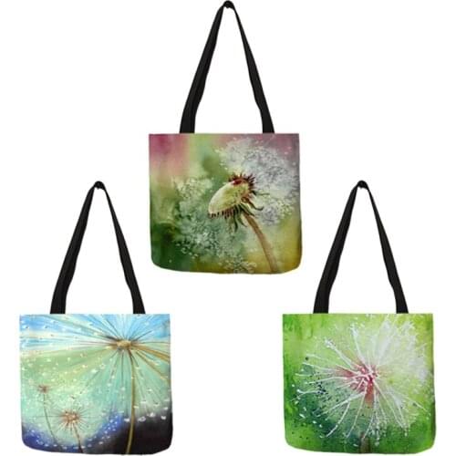 2018 Fashion Handbags for Women Eco Linen Shopping Bag With Dandelion Print Student School Traveling Bags Totes