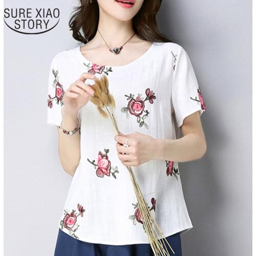 2021 new summer short sleeve women tops fashion cotton linen women blouse shirt plus size o-neck womens clothing blusas D847 30