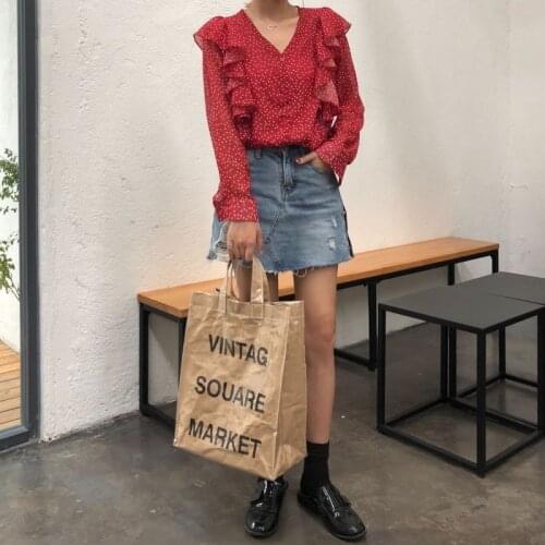 2020 new kraft paper bag ins handbag retro transparent bag female Korean letter wild small fresh jelly bag college style