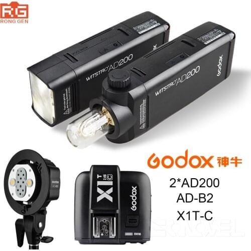 2X Godox Pocket Outdoor Flash AD200 Convertible cap 2.4G Wireless 200WS TTL HSS 1/8000s sync+AD-B2+X1T-C For CANON EOS Camera