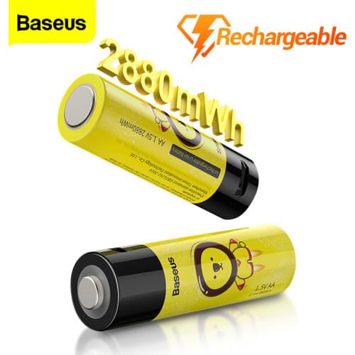 Baseus 4/2Pcs 14500 AA Battery 2880mWh Lithium ion 1.5V Rechargeable Battery High Capacity Li-ion For Flashlight Batteries Mouse