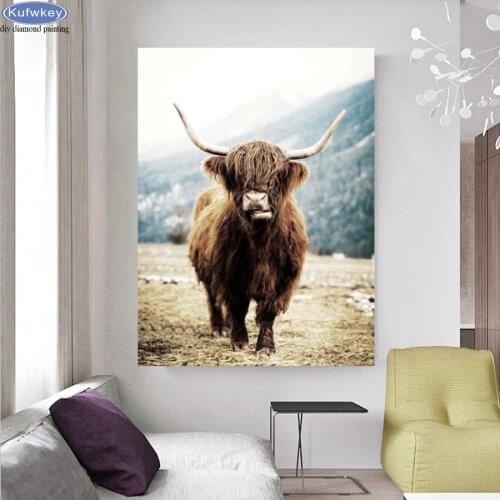 5D Diamond Painting Buffalo Abstract highland cow Painting Full square round DIY cross stitch kits diamond mosaic embroidery New