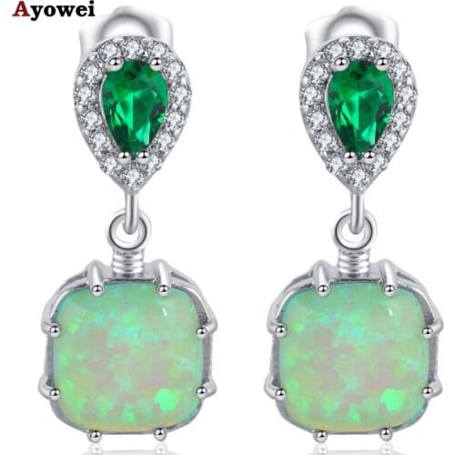 Ayowei Elegant Green Fire Opal Silver Stamped for Friend Birthday Gift Wondeful Drop Earring Fashion Jewelry OE656A