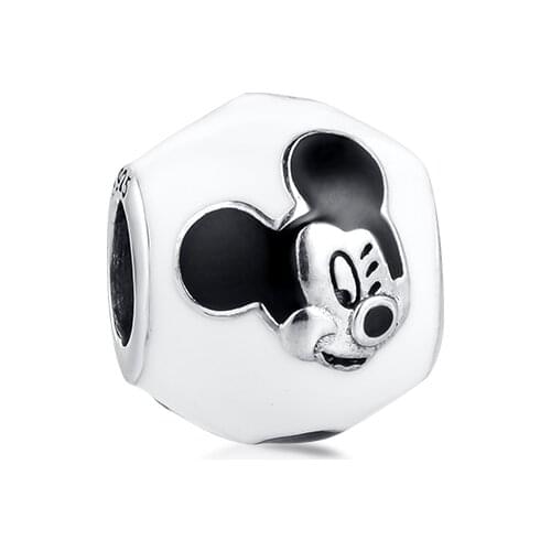 Fits for Pandora Charms Bracelets 100% 925 Sterling-Silver-Jewelry Expressive Mouse Beads With Black White Enamel Free Shipping