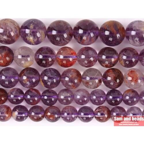 Natural Purple Ghost Quartz Crystals Beads Round Loose Beads For Jewelry Making DIY Bracelet Necklace 15'' Pick Size 6/8/10/12mm