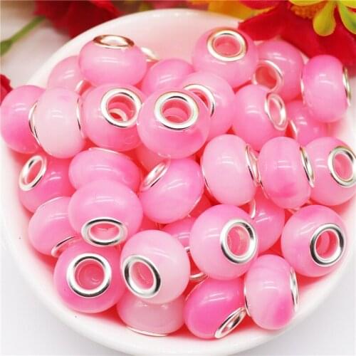 10Pcs Pink Color Murano Large Hole Beads European Spacer Charm Beads for Women Hair Beads DIY Craft Bracelet Necklace Earrings