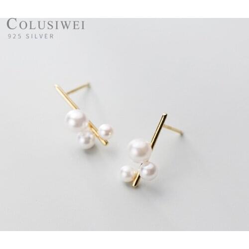 Colusiwei Fashion Design 925 Sterling Silver Elegant Beauty Round White Pearl Stud Earrings Women Engagement Jewelry Brincos