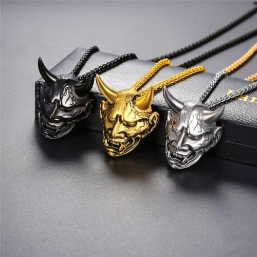 Gothic Horn Evil Devil Demon Skull Pendant Necklace Stainless Steel Hip Hop Necklace Jewelry Fit Domineering Men Party Jewelry