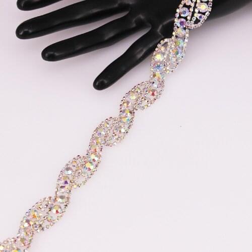 Hot sale good quality Glass Rhinestone Fringing Crystal Chain Silver Plating DIY Fringe Chain