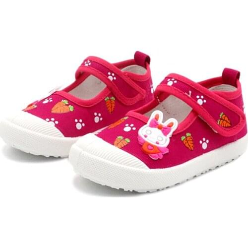 Girls Canvas Shoes Soft Sports Shoes Kids Running Sneakers Candy Color With Cartoon Rabbit Carrots Prints Children