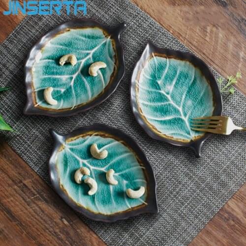 JINSERTA Ceramic Storage Tray Dinner Plate Dish Tableware Dessert Fruit Cake Snack Plate Sushi Salad Tray Home Restaurant Decor