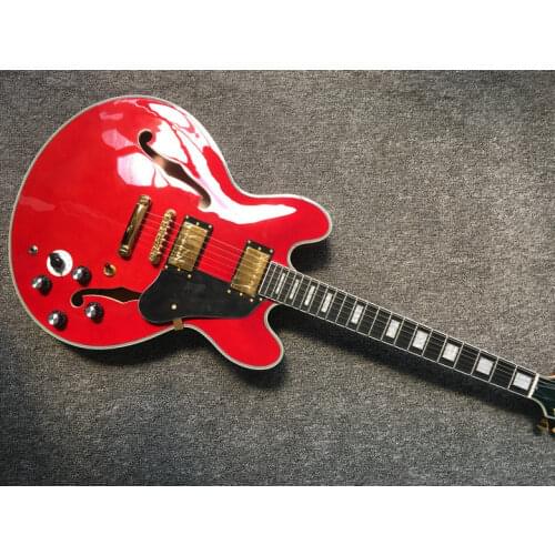 China OEM custom shop jazz guitar Light red Hollow Jazz Electric Guitar with Golden Hardware