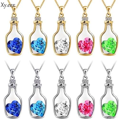 Fashion Womens Heart Love Crystal Drift Bottle Pendant Necklace Jewelry
