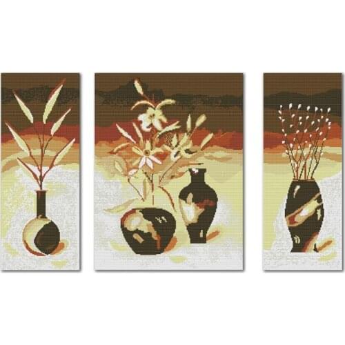 Joy Sunday Floral Vases Patterns Stamped Cross-stitch Kit 11CT 14CT Printed Canvas Home for Needlework Set Embroidery Decoration